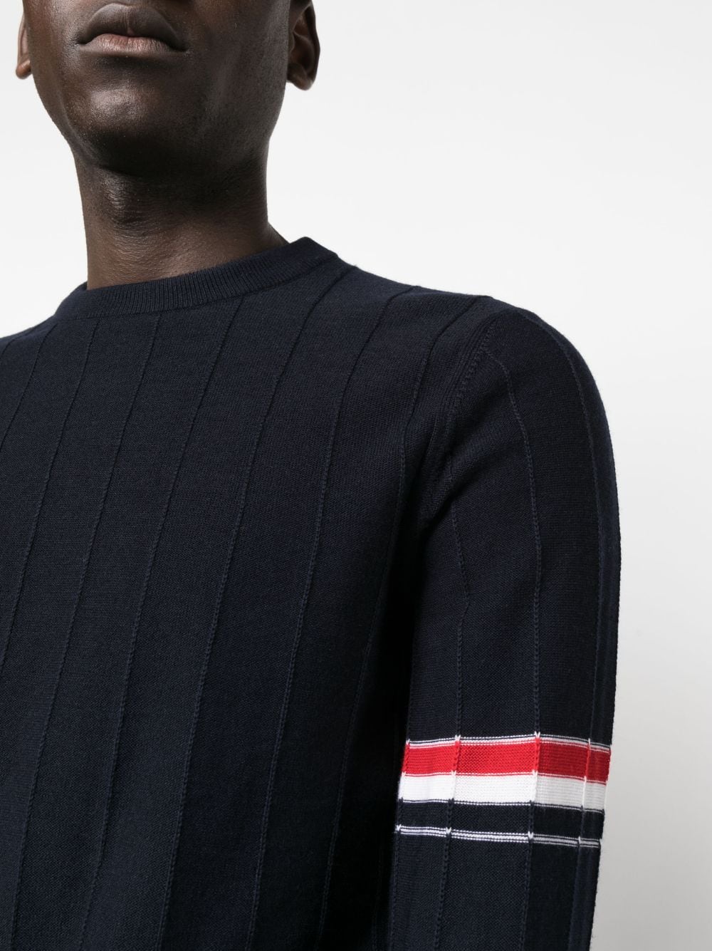 Thom Browne RWB Stripe Wool Sweater In Blue