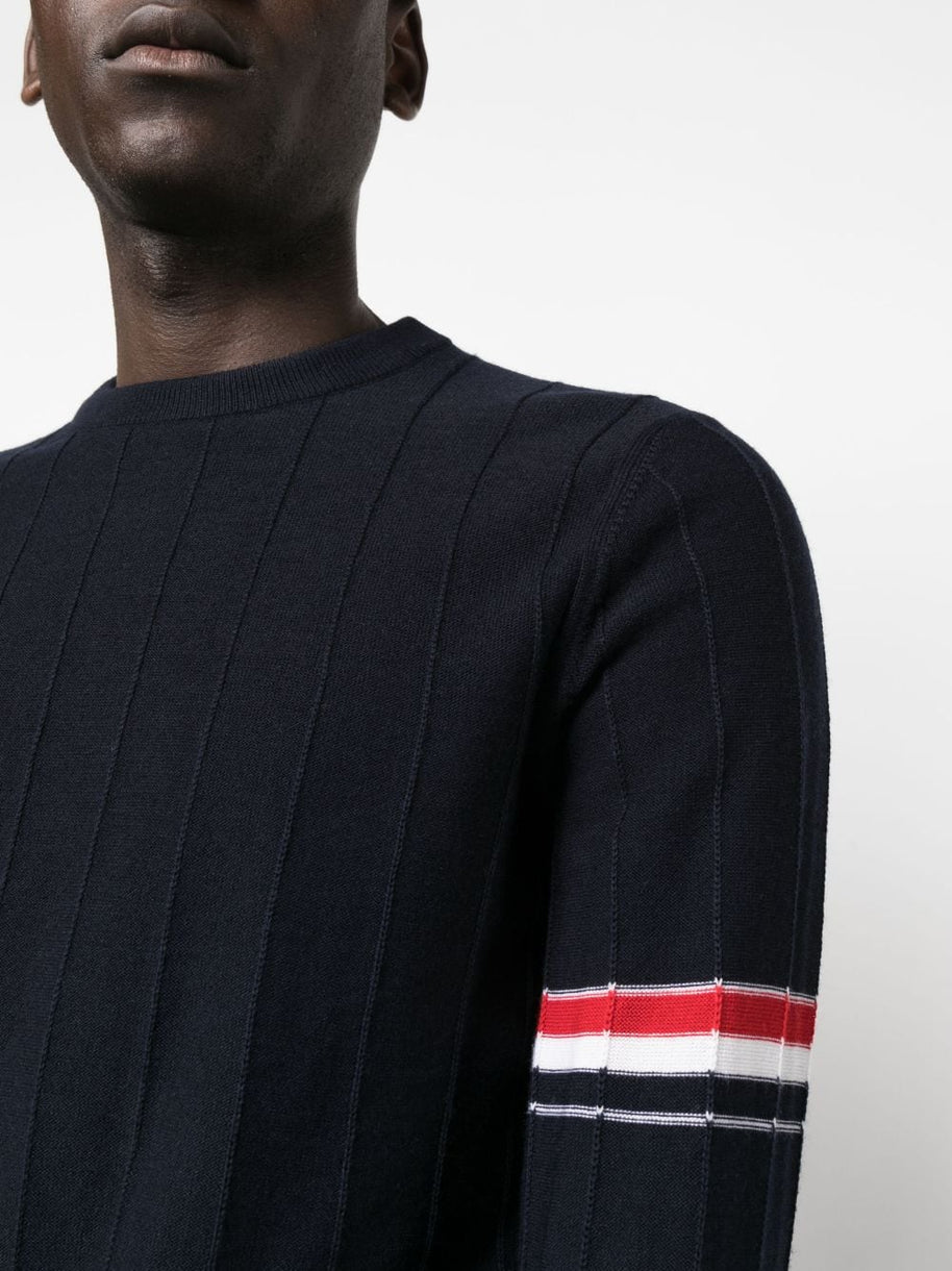 Thom Browne RWB Stripe Wool Sweater In Blue