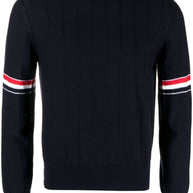 Thom Browne RWB Stripe Wool Sweater In Blue