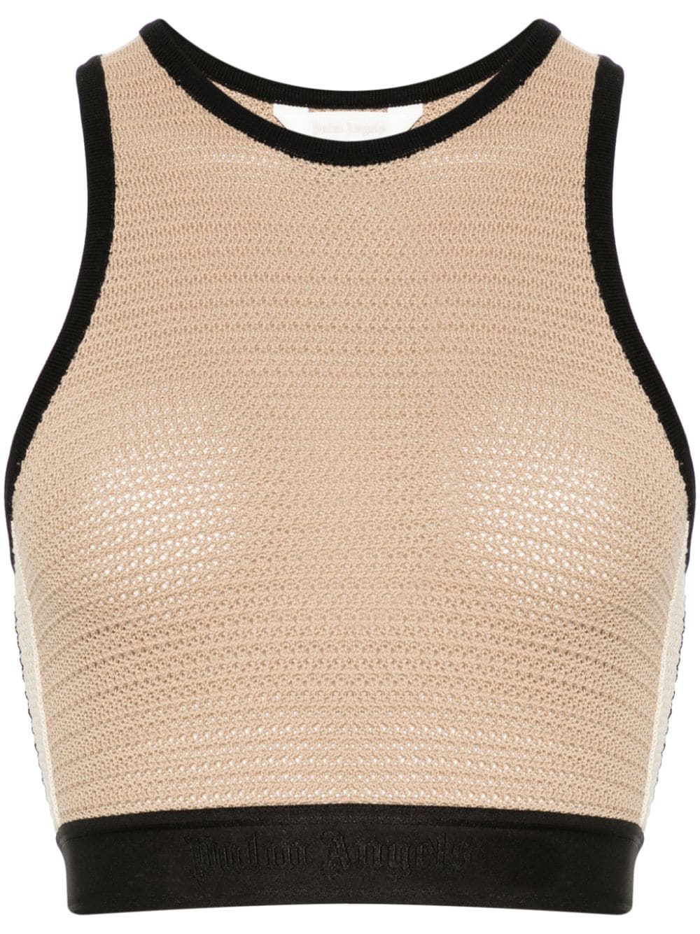 Palm Angels Cotton Blend Knit Top Beige