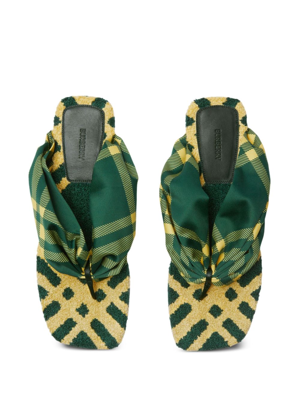 Burberry Check Open Toe Flat Sandals Green