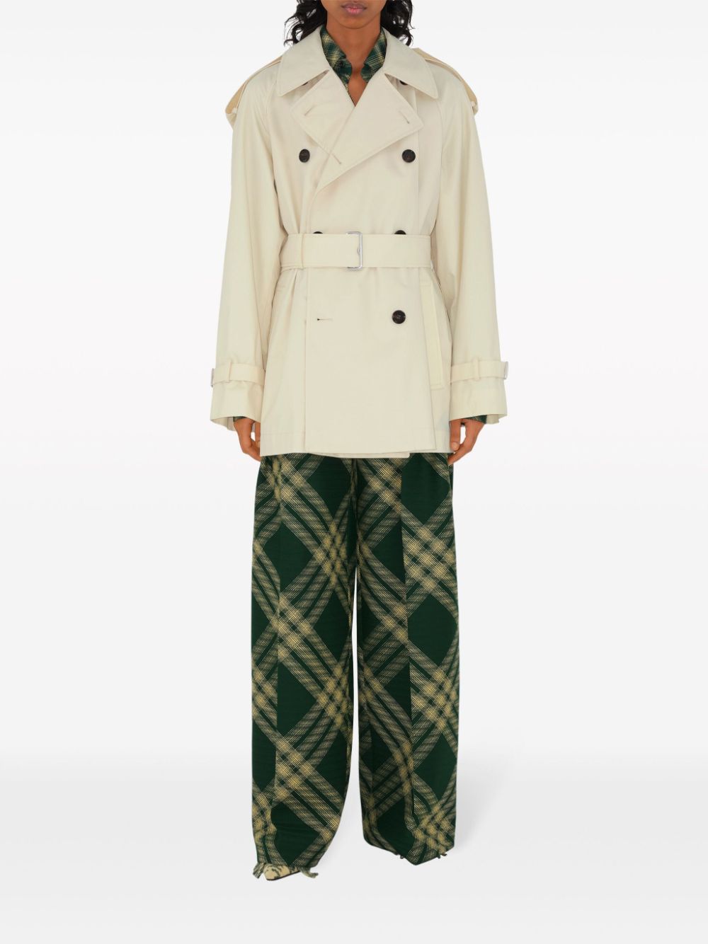 Burberry Double Breasted Belted Trench Coat In White