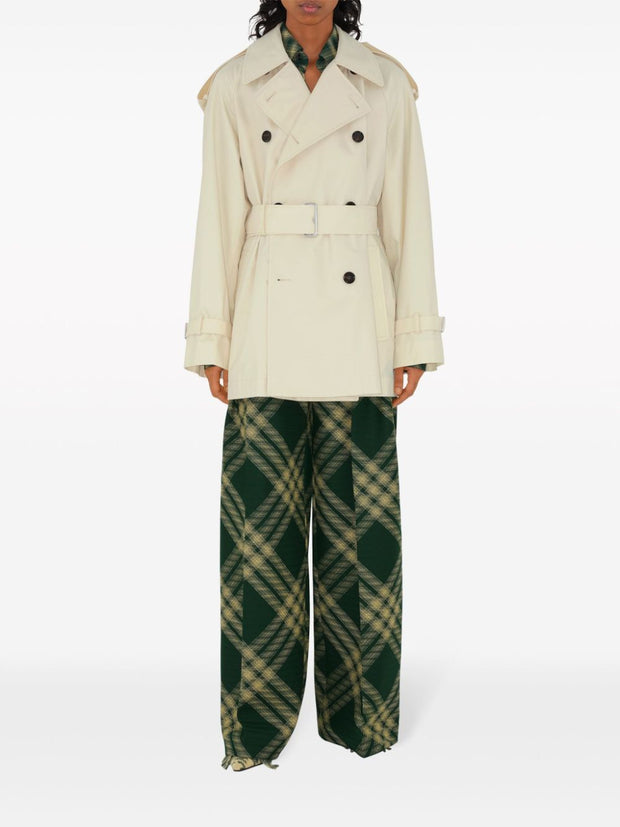 Burberry Double Breasted Belted Trench Coat In White