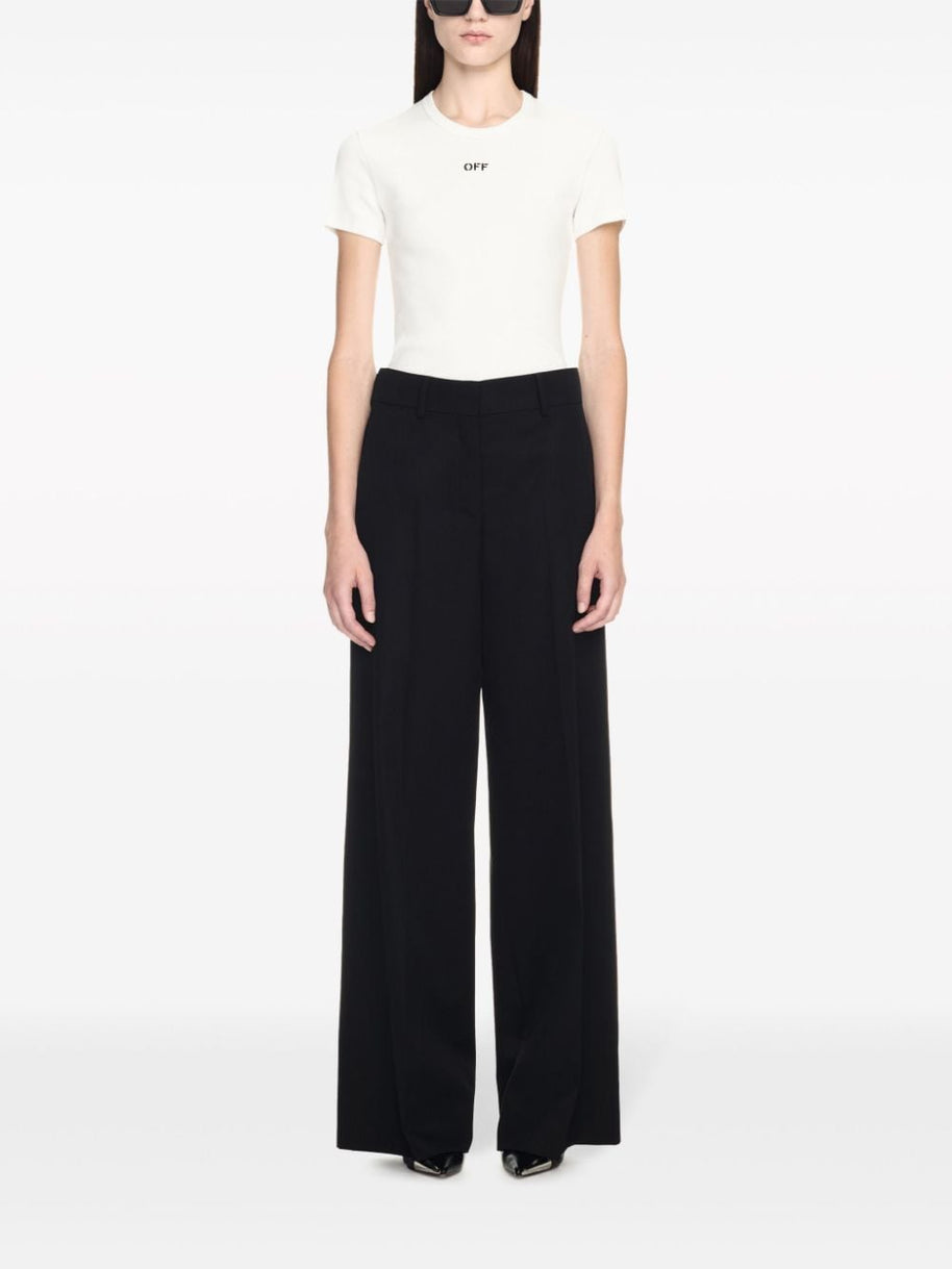 Off White Straight Leg Trousers - Black