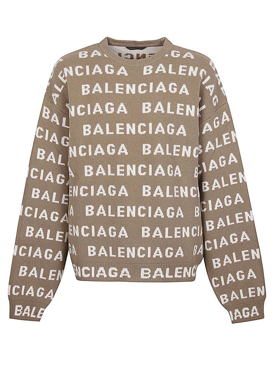 Balenciaga Logo Sweater In Beige