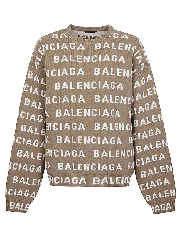 Balenciaga Logo Sweater In Beige