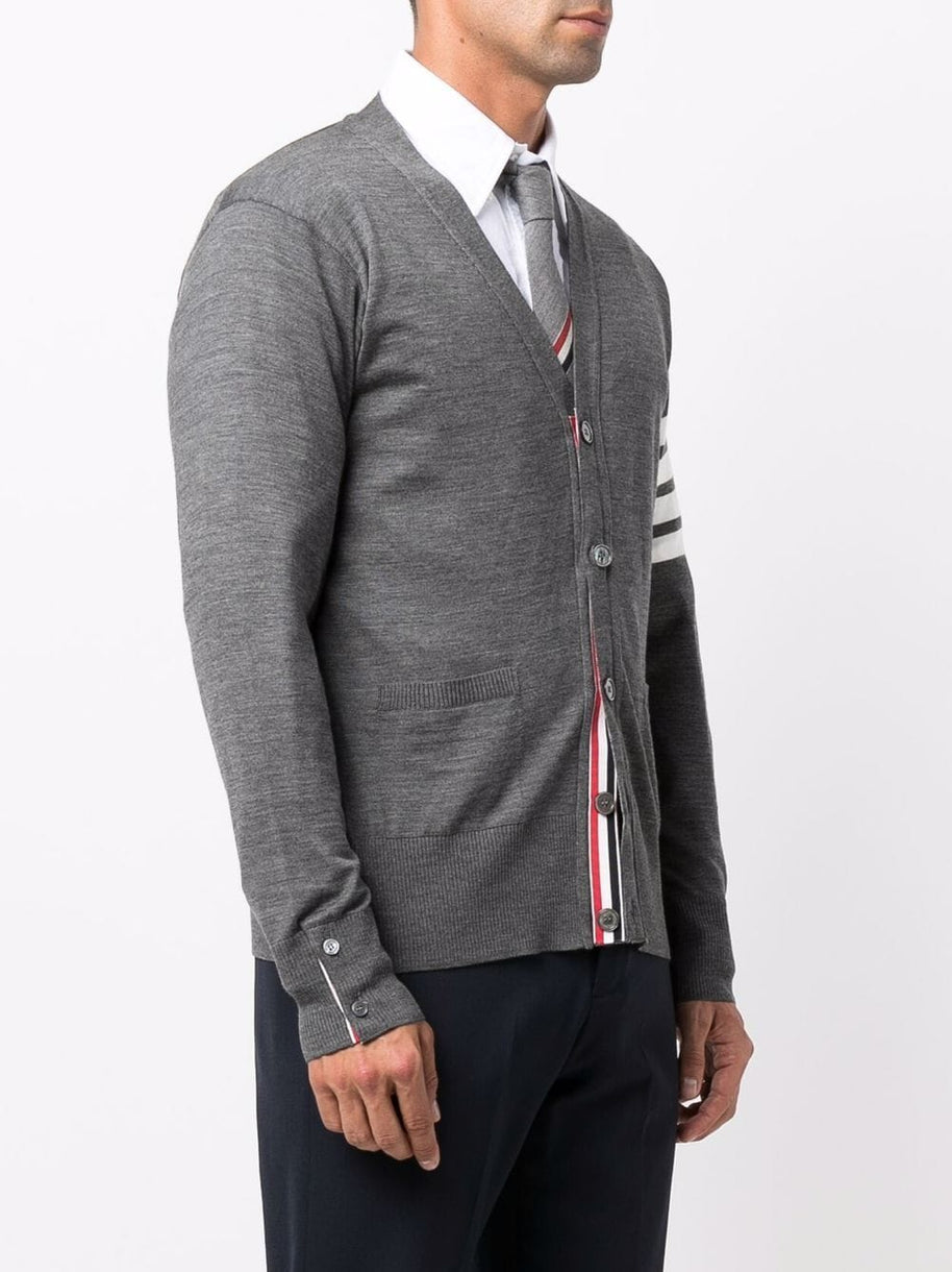 Thom Browne 4-bar Merino Cardigan In Grey