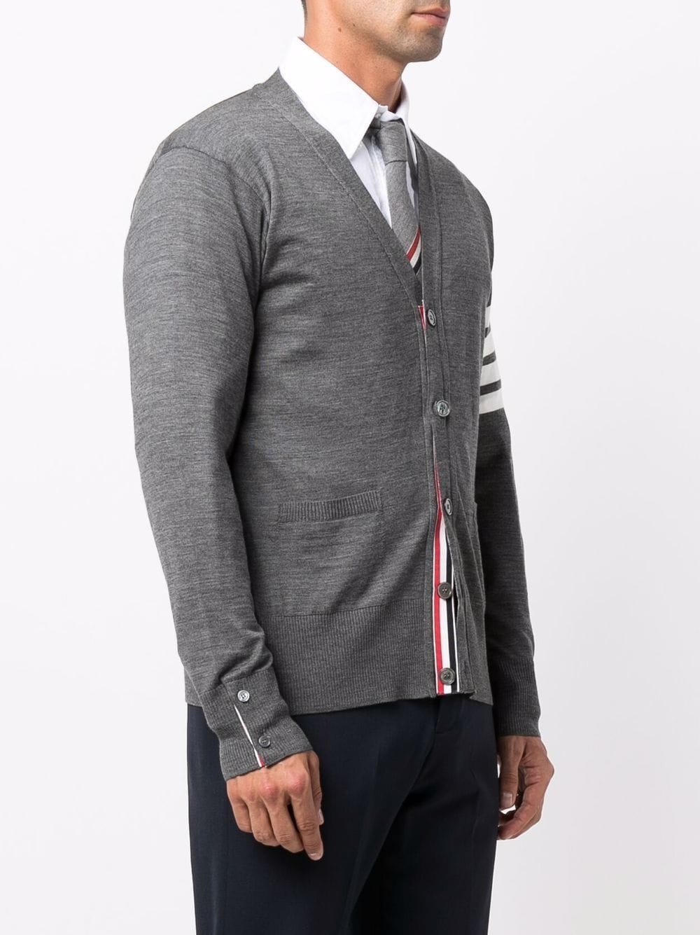 Thom Browne 4-bar Merino Cardigan In Grey