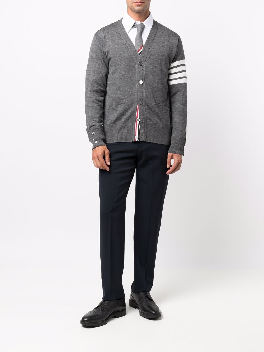 Thom Browne 4-bar Merino Cardigan In Grey