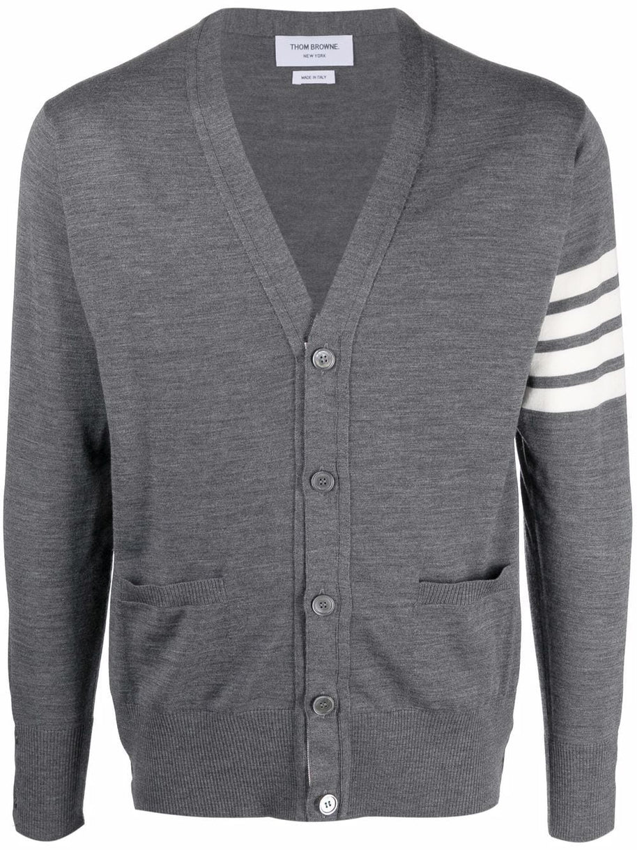 Thom Browne 4-bar Merino Cardigan In Grey