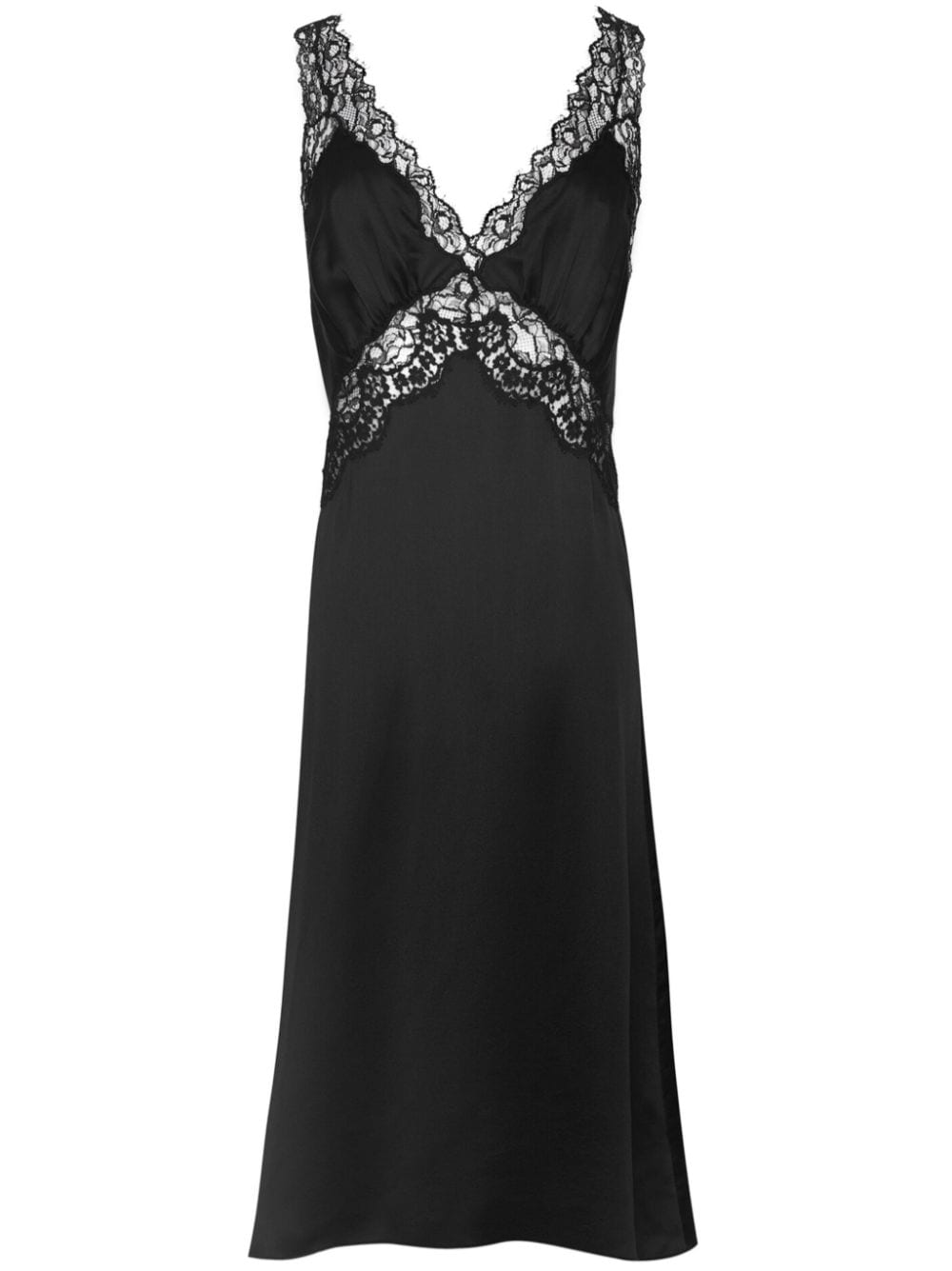 Saint Laurent Silk Lace Slip Midi Dress Black