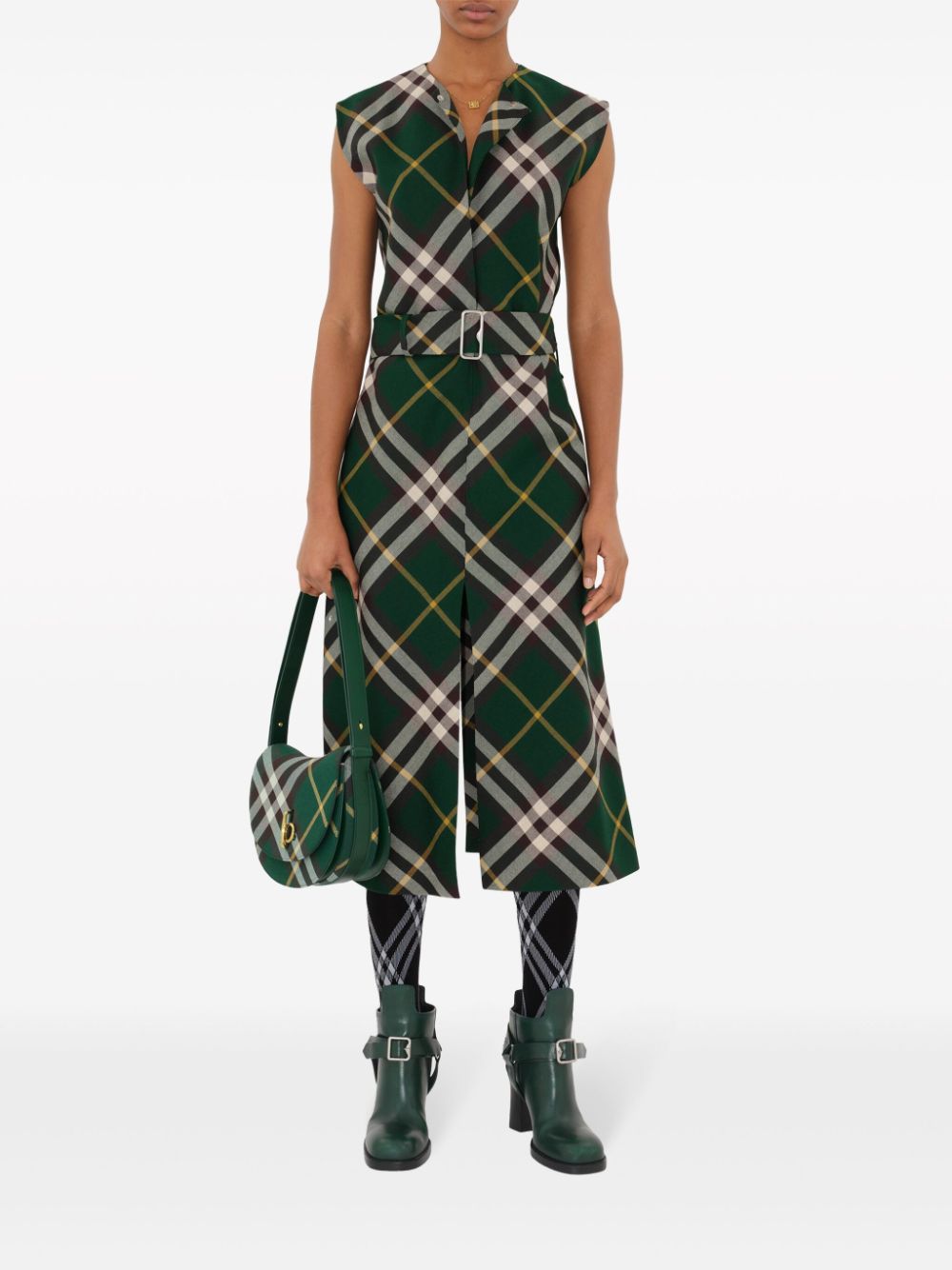 Burberry Check Midi Dress In Green