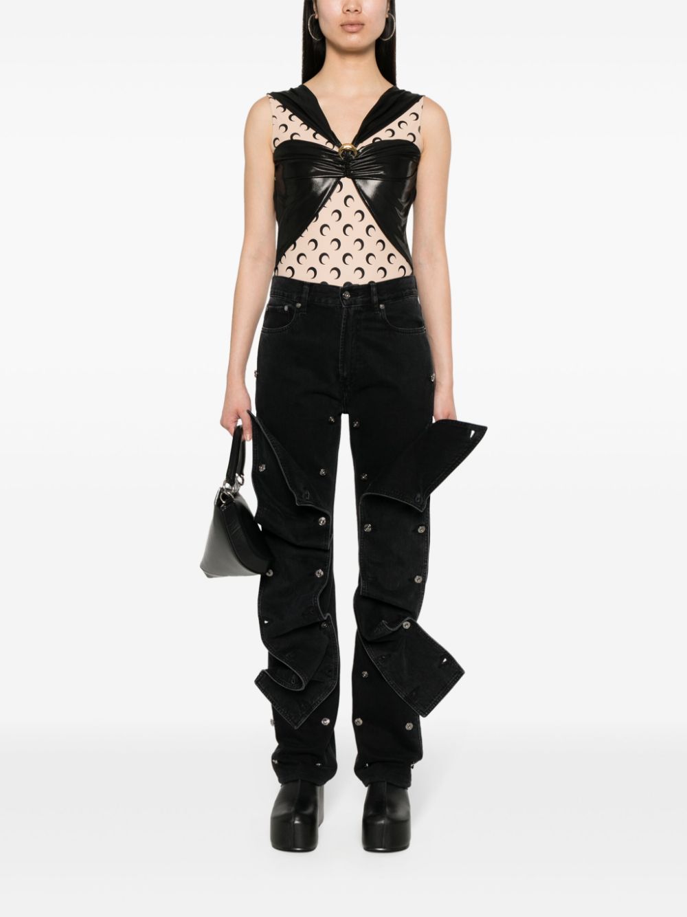 MARINE SERRE Crescent Moon Draped Bodysuit