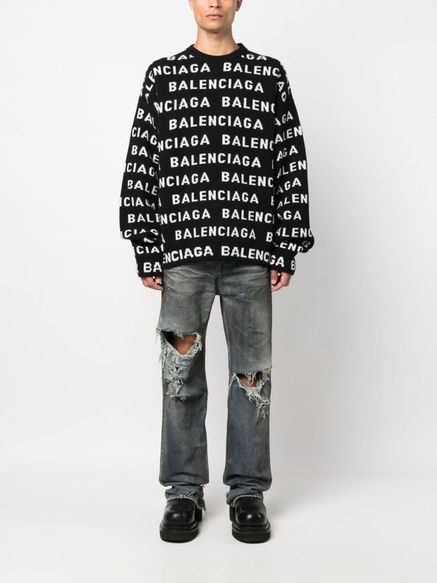 Balenciaga Wool Blend Logo Sweater In Black