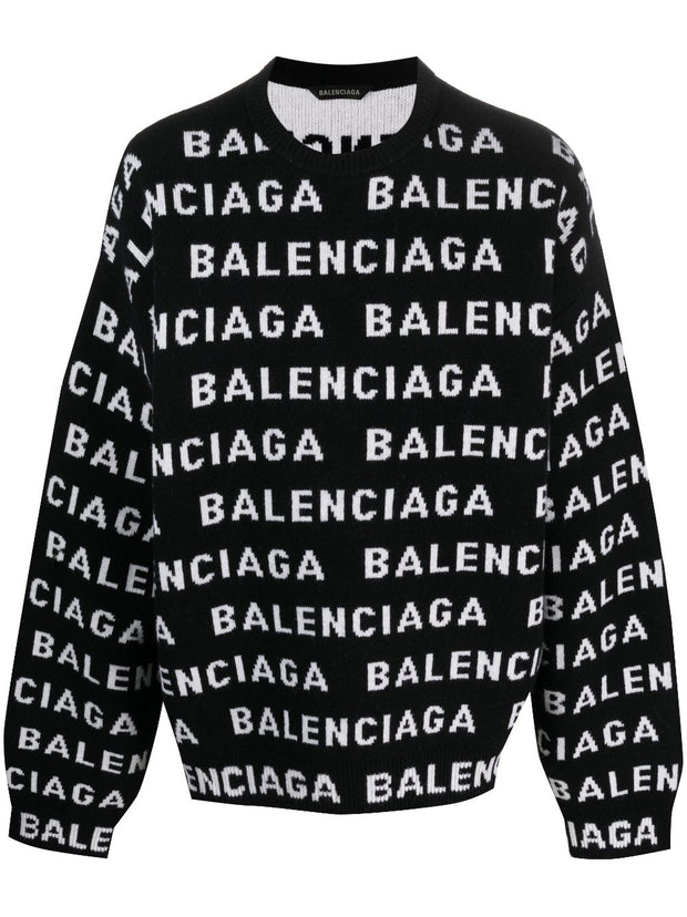 Balenciaga Wool Blend Logo Sweater In Black
