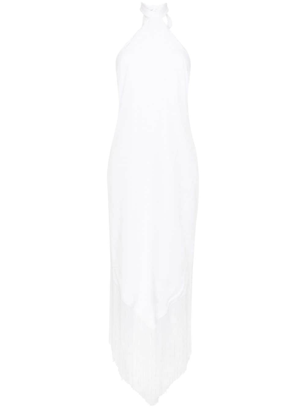 TALLER MARMO MAIN White Halterneck Long Dress With Fringe Detail