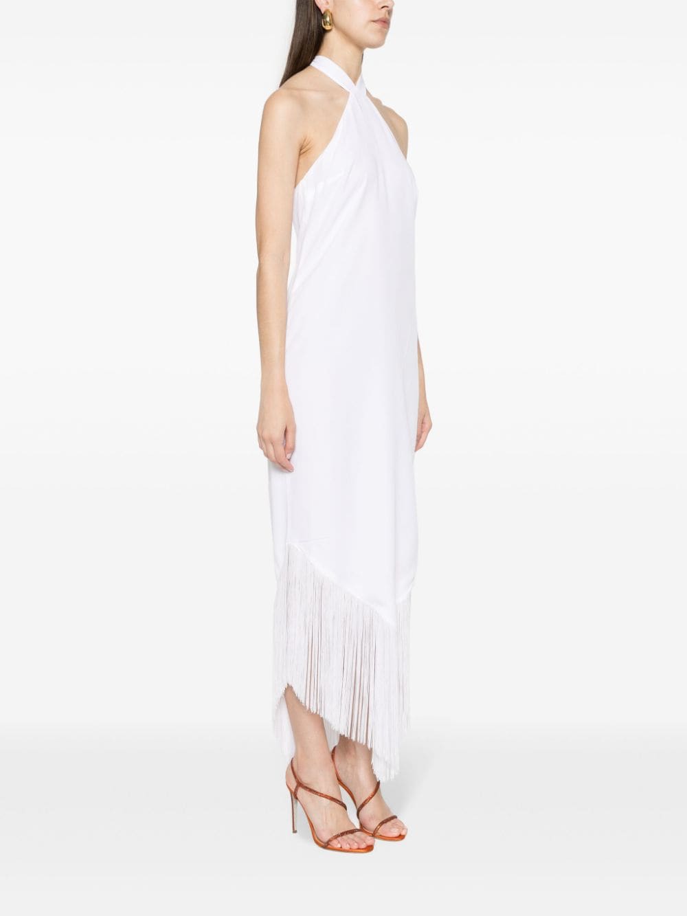 TALLER MARMO MAIN White Halterneck Long Dress With Fringe Detail