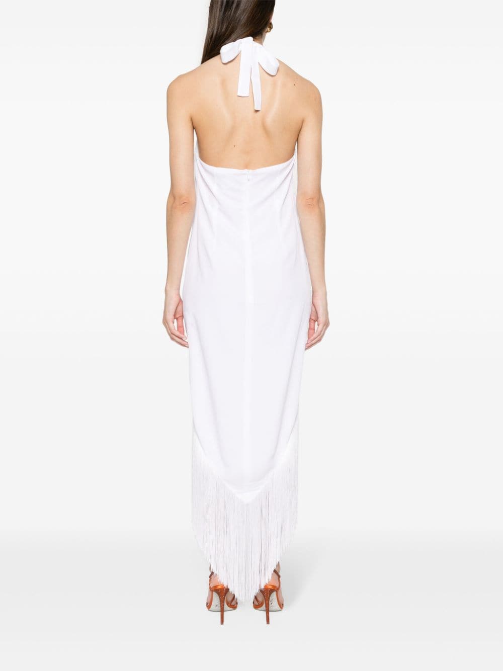 TALLER MARMO MAIN White Halterneck Long Dress With Fringe Detail