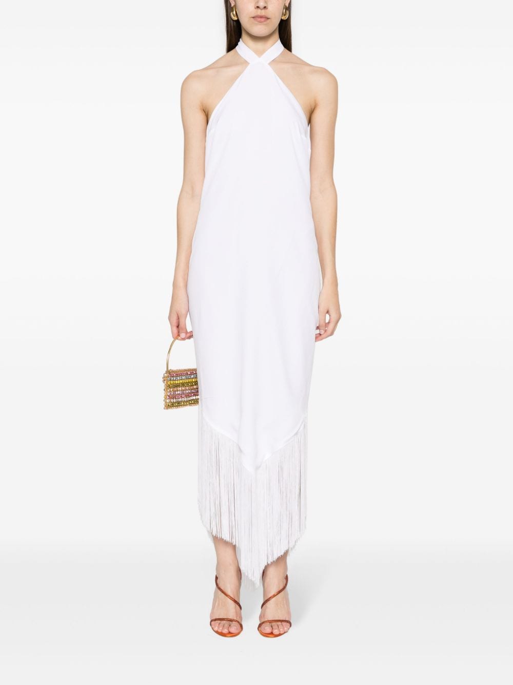 TALLER MARMO MAIN White Halterneck Long Dress With Fringe Detail