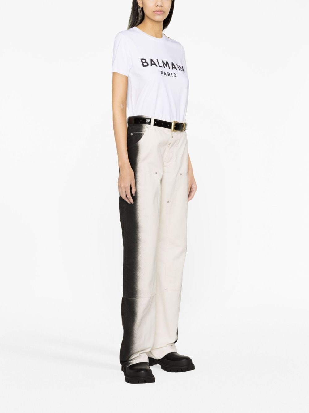 Balmain Buton Embellished T-shirt White