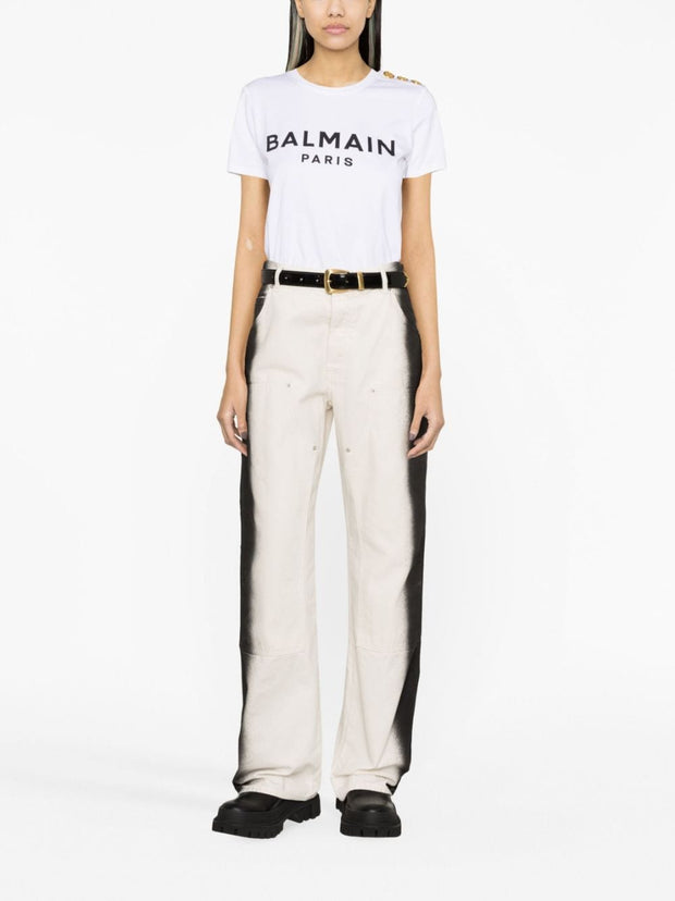 Balmain Buton Embellished T-shirt In White