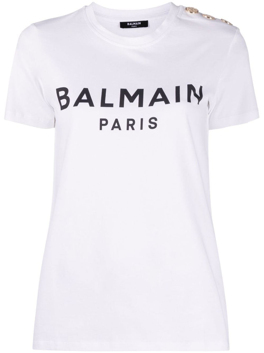 Balmain Buton Embellished T-shirt In White