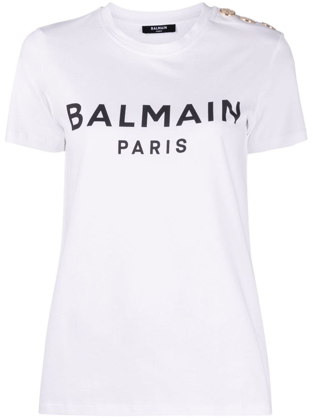 Balmain Buton Embellished T-shirt In White