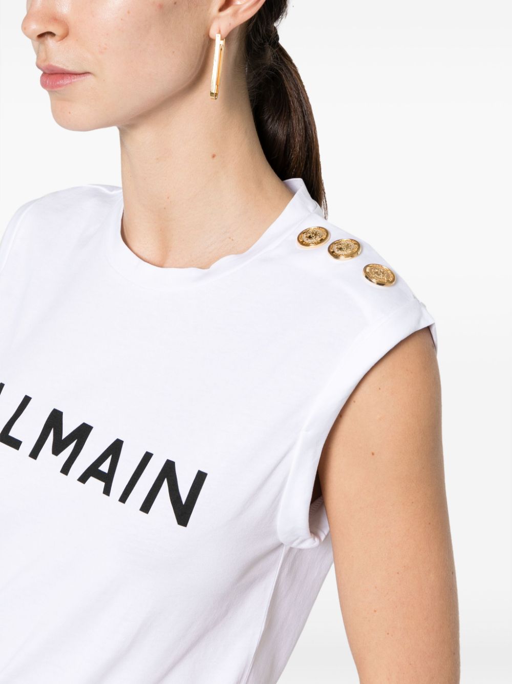 Balmain Button Embellished T-shirt White