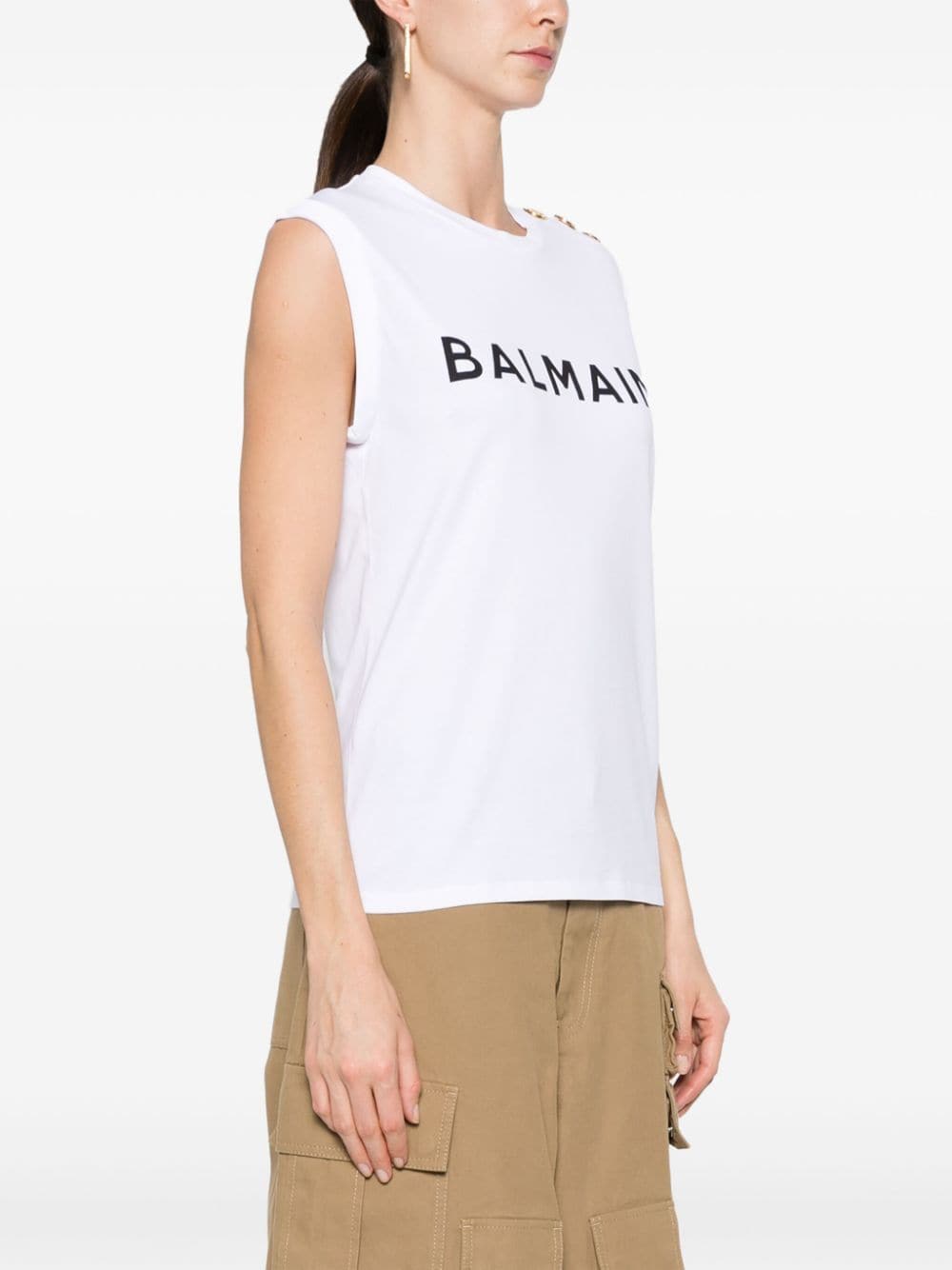 Balmain Button Embellished T-shirt White