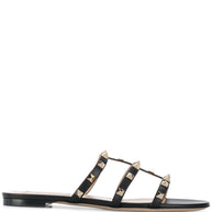 Valentino Garavani Rockstud Leather Flat Sandals - Black