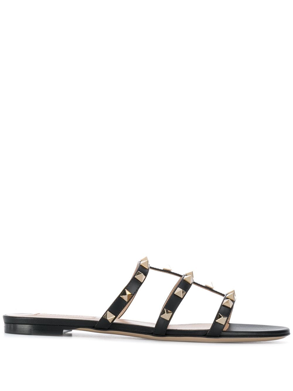 Valentino Garavani Rockstud Leather Flat Sandals - Black
