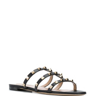 Valentino Garavani Rockstud Leather Flat Sandals - Black