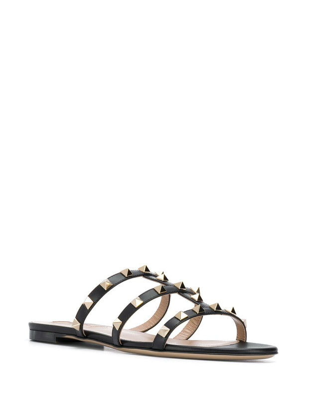 Valentino Garavani Rockstud Leather Flat Sandals - Black