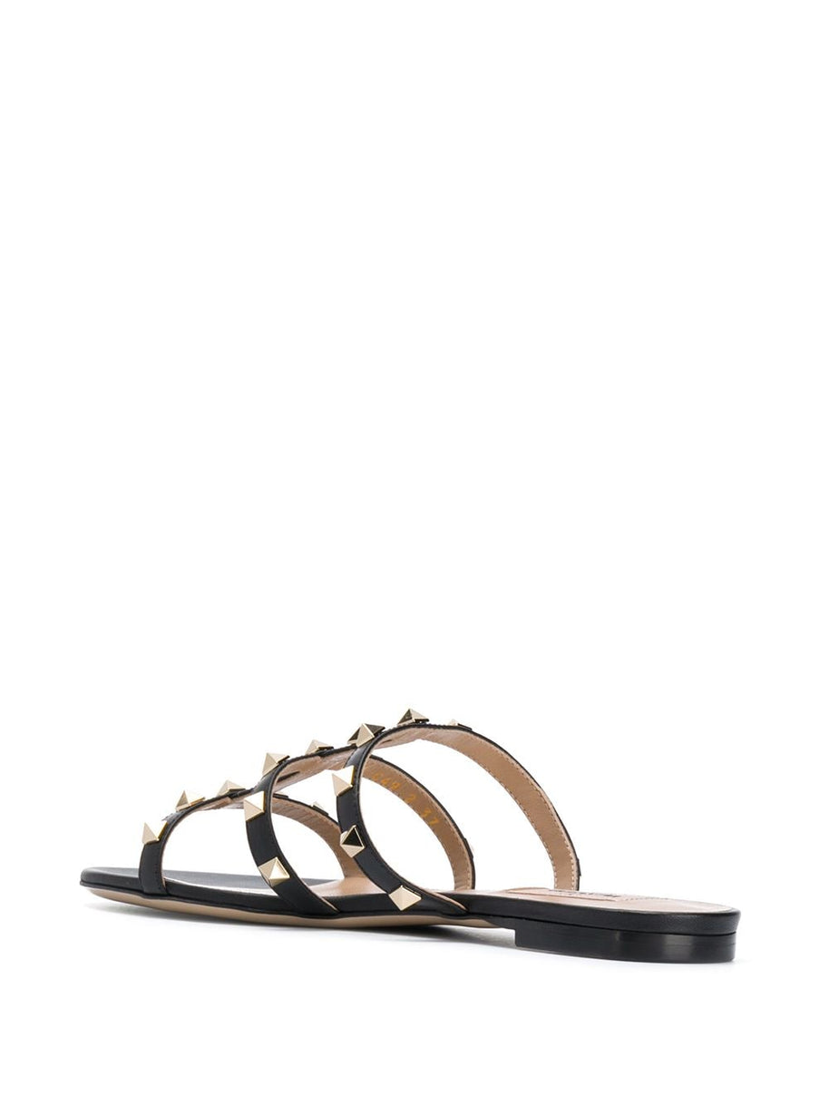 Valentino Garavani Rockstud Leather Flat Sandals - Black
