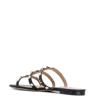 Valentino Garavani Rockstud Leather Flat Sandals - Black