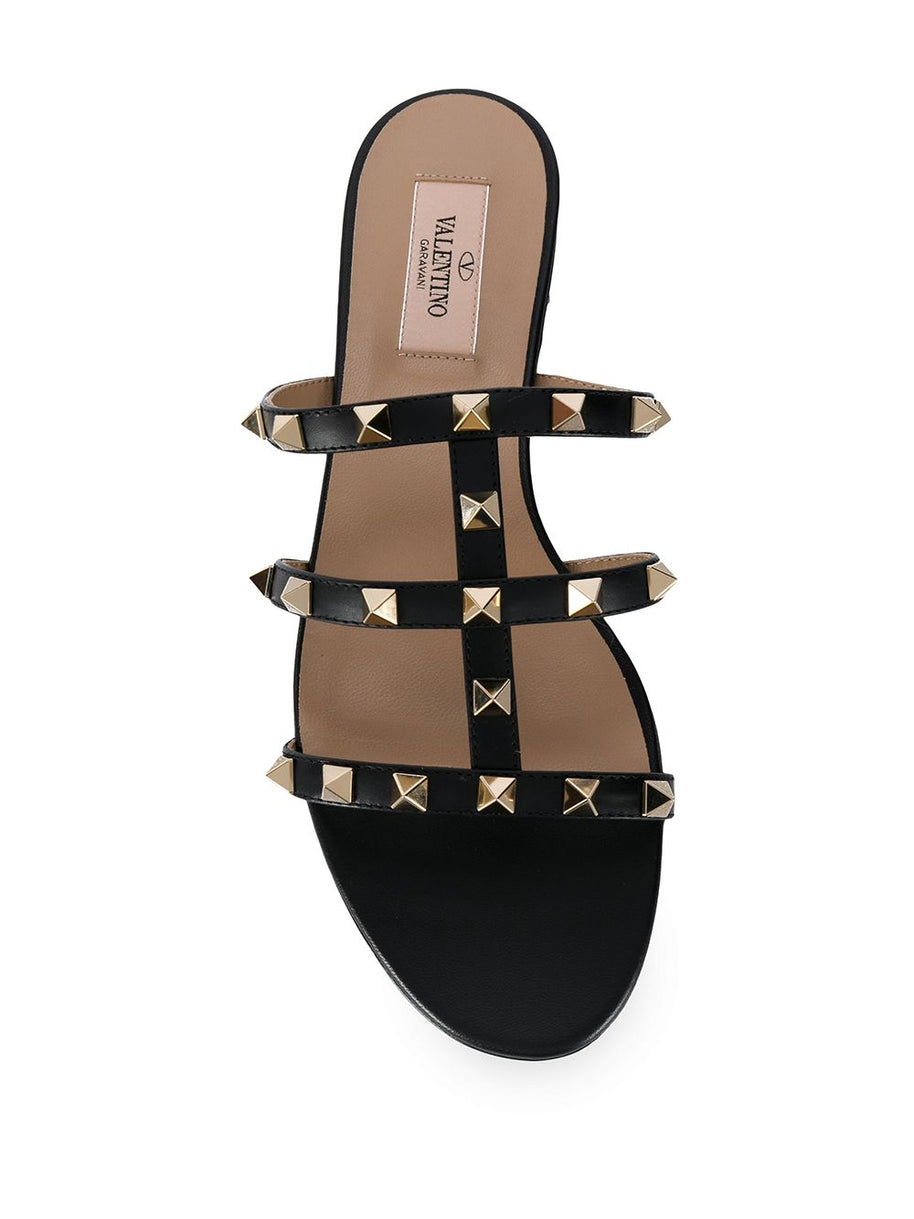 Valentino Garavani Rockstud Leather Flat Sandals - Black