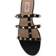 Valentino Garavani Rockstud Leather Flat Sandals - Black