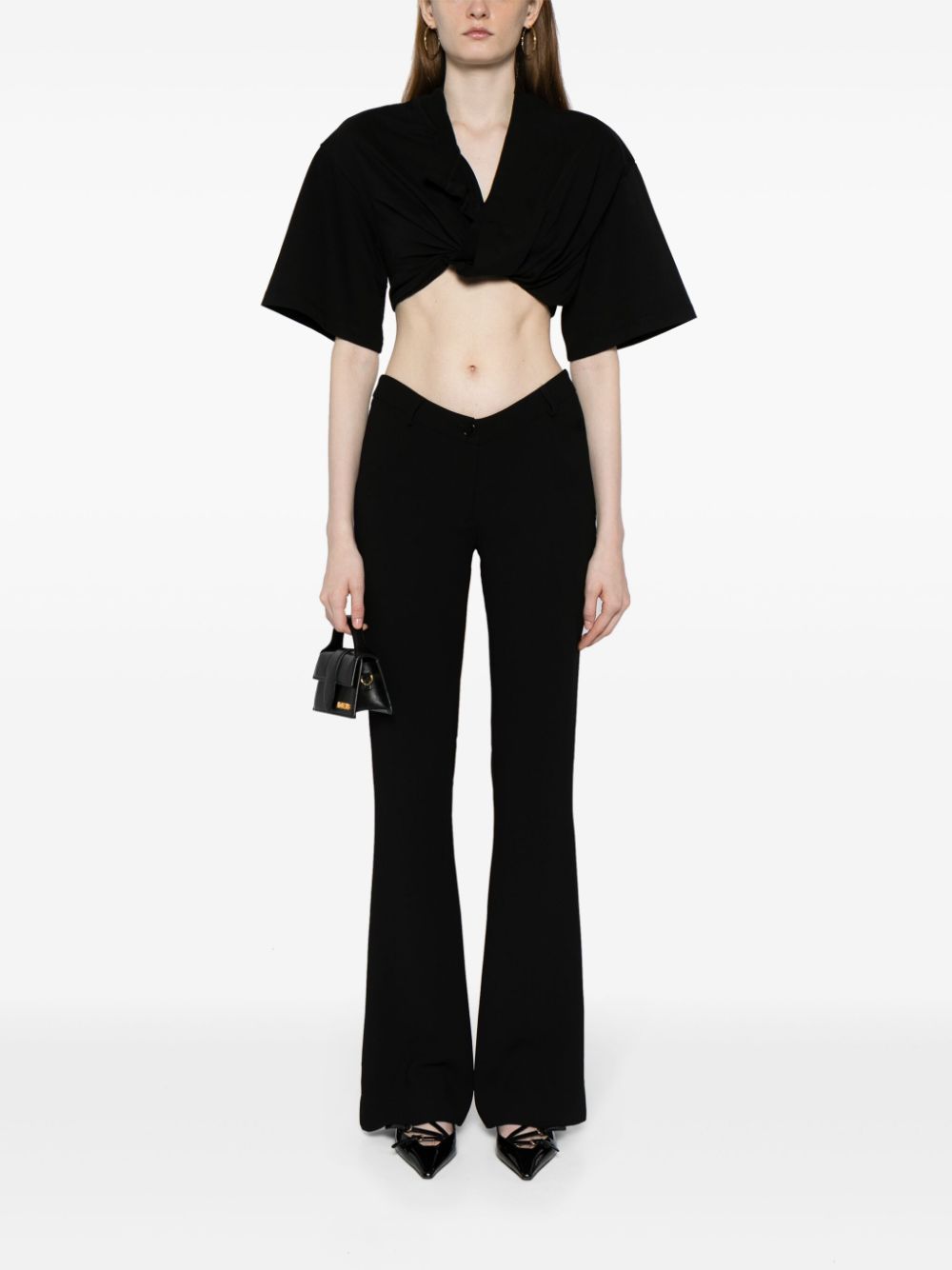 JACQUEMUS Cropped Twist Top In Black