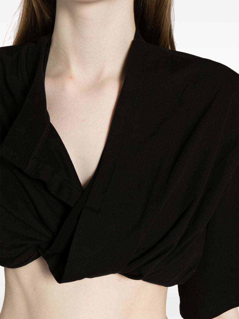 JACQUEMUS Cropped Twist Top In Black
