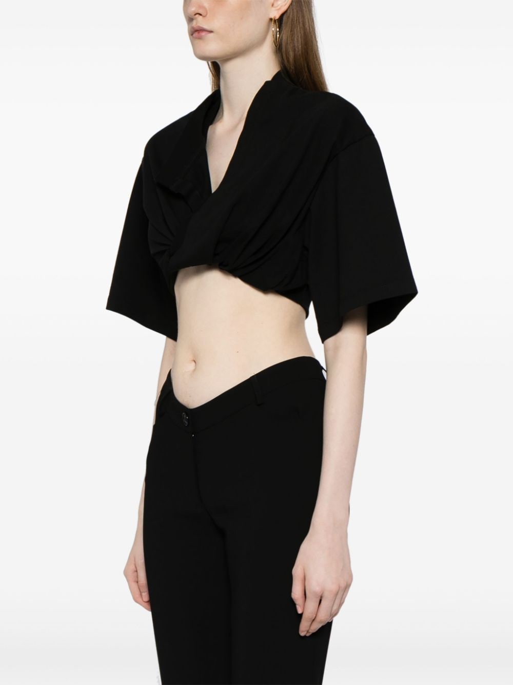 JACQUEMUS Cropped Twist Top In Black