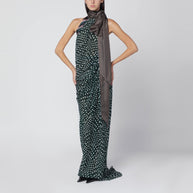 Dries Van Noten Bottle Green Long Dress In Silk Blend