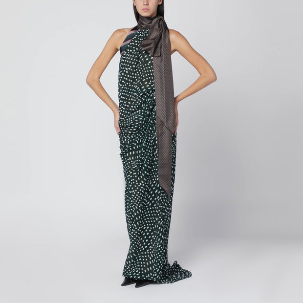 Dries Van Noten Bottle Green Long Dress In Silk Blend