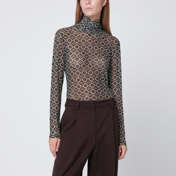 Dries Van Noten Semi-transparent Green Print Turtleneck Jumper