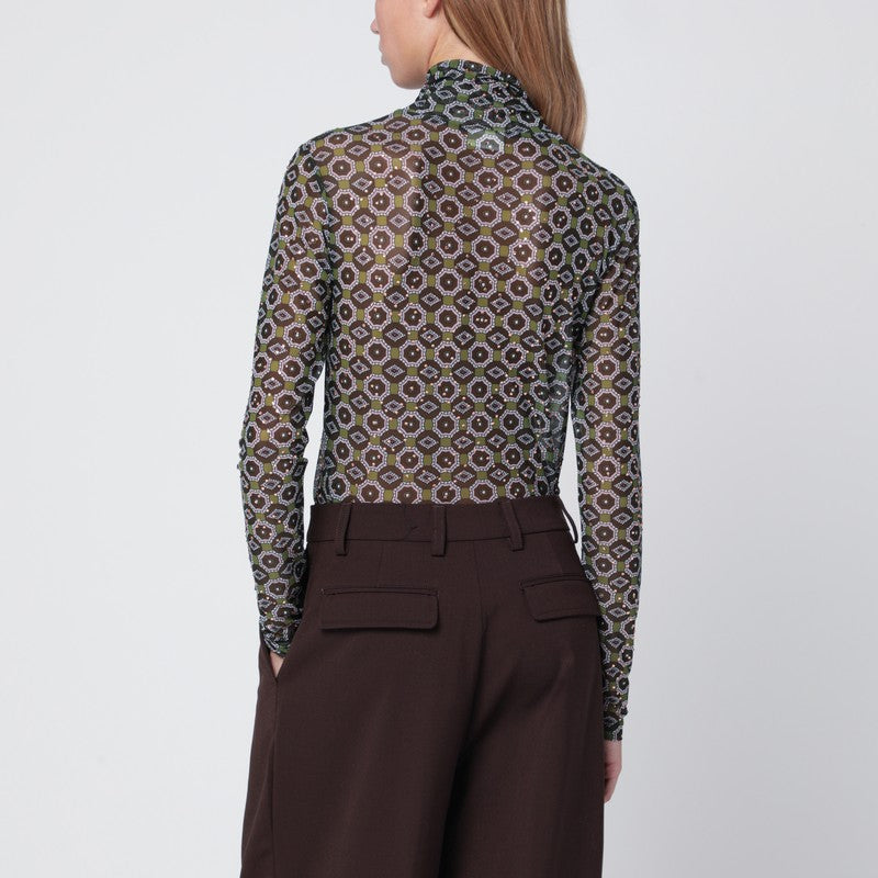 Dries Van Noten Semi-transparent Green Print Turtleneck Jumper