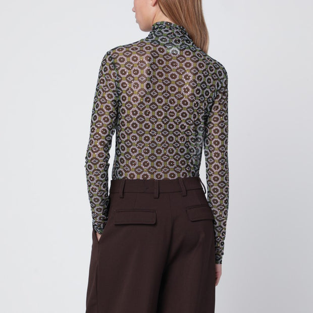 Dries Van Noten Semi-transparent Green Print Turtleneck Jumper