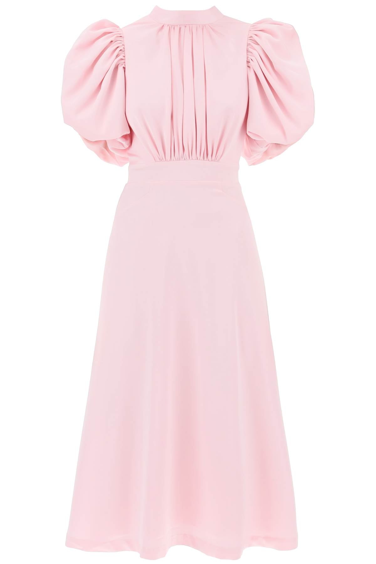 Rotate Midi Satin Dress With Balloon Sleeves