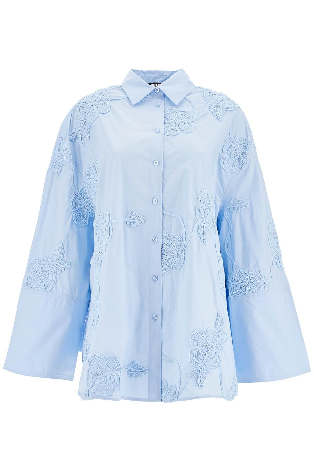 Rotate Light Blue Cotton Shirt With Embossed Floral Pattern