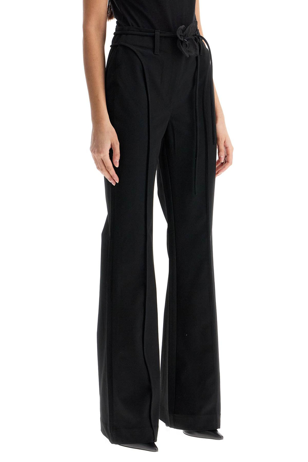 Rotate Elegant Black Recycled Polyester Pants With Flower