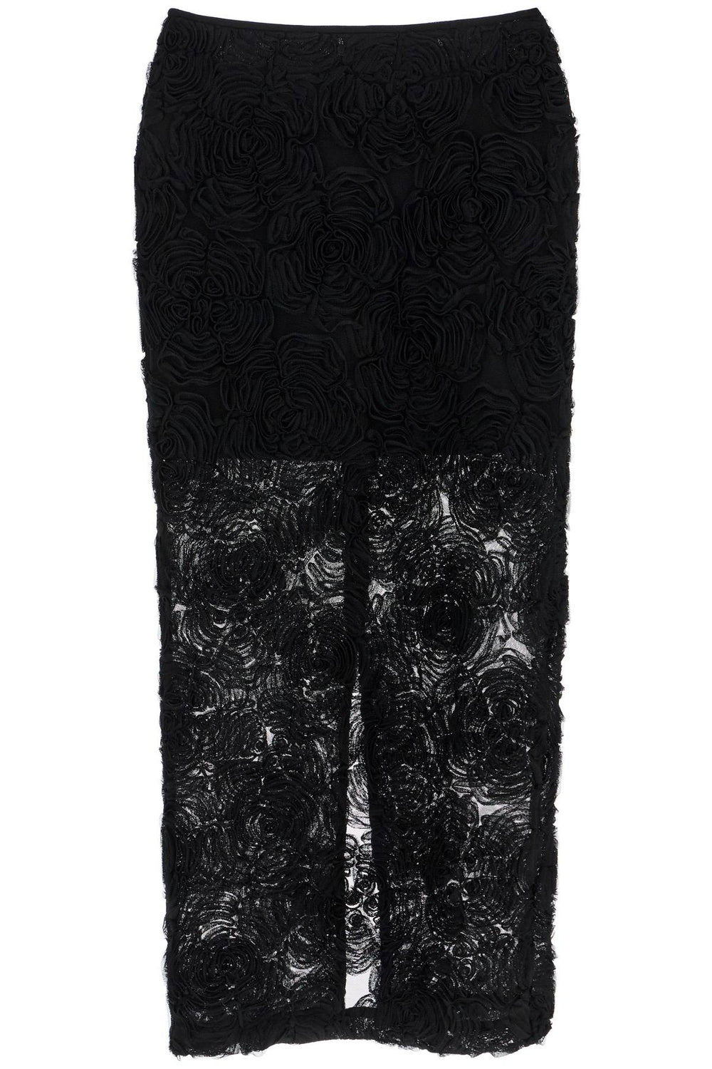 Rotate Black Recycled Polyester Floral Mesh Pencil Skirt