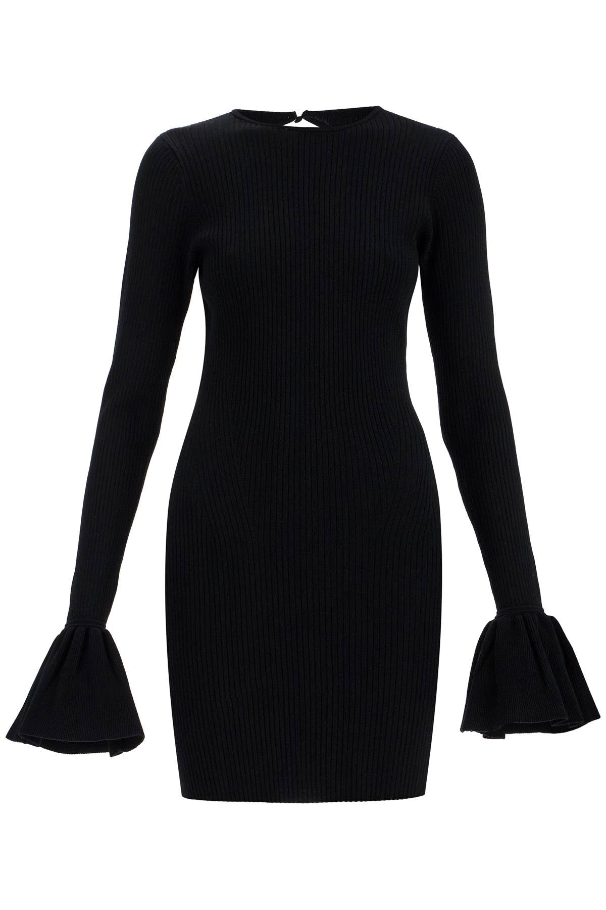 Rotate Black Viscose Mini Dress With Cutout On The Back And Ribbed Knit